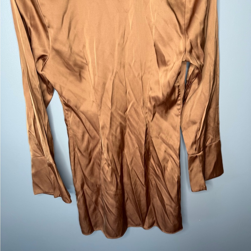 Abercrombie & Fitch Satin Mini Shirt Dress - Copper - Picture 7 of 9